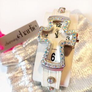 Charming Charlie Ivory Geneva Cross Quartz Watch w/ Crystal Accents - 9" Band